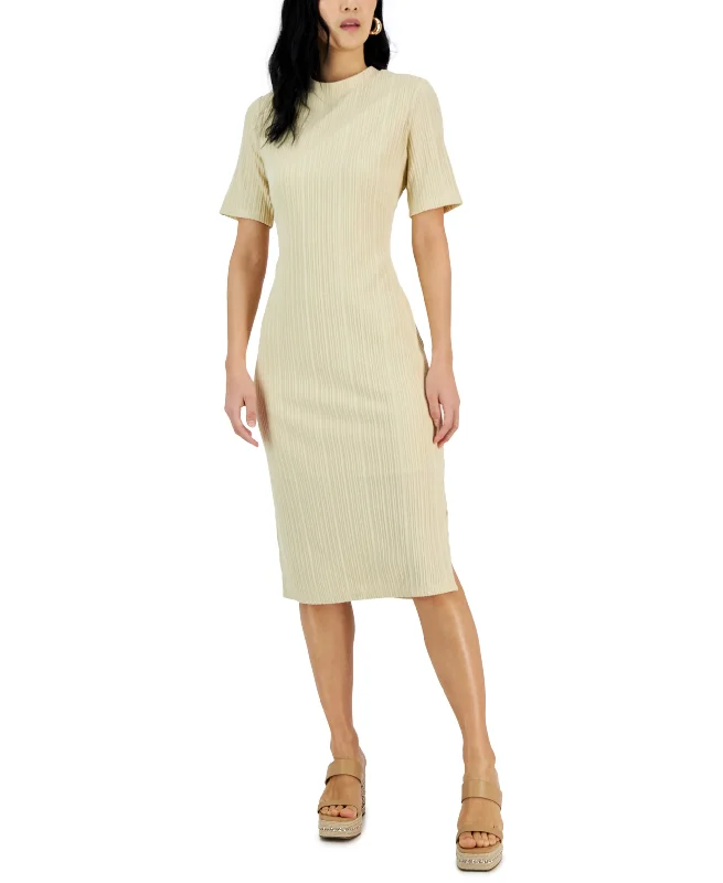 Women's Ribbed-Knit Midi Dress Stylish Silk Midi Dress