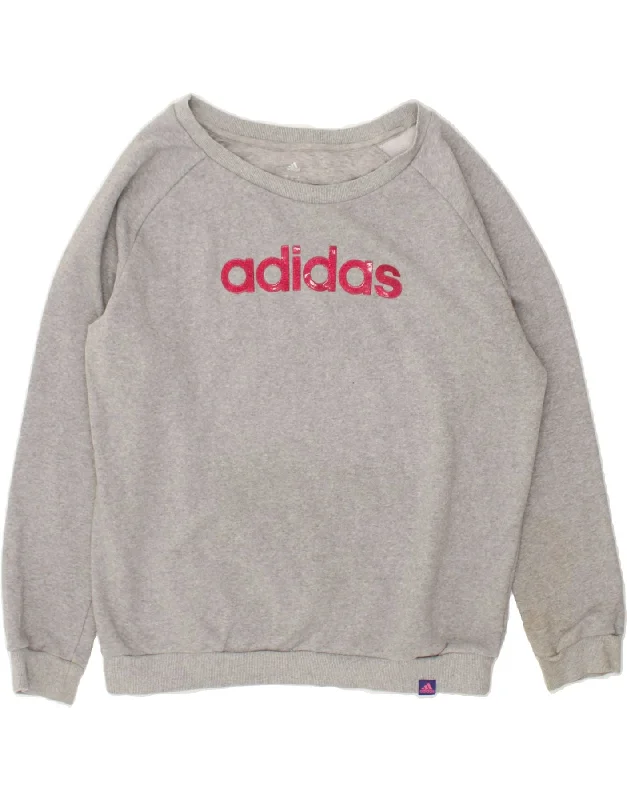 ADIDAS Womens Climalite Graphic Sweatshirt Jumper UK 20/22 XL Grey Cotton Cotton Hoodie Fleece Lining Warmth