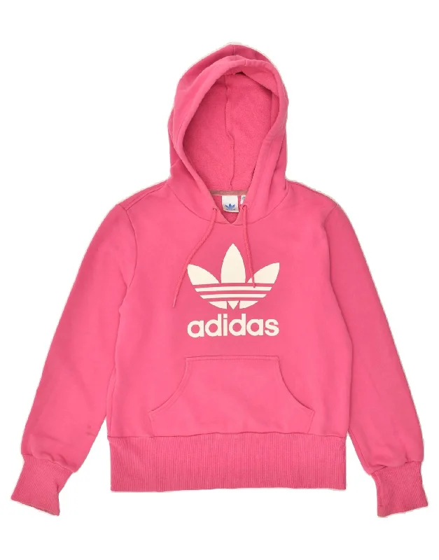 ADIDAS Womens Graphic Hoodie Jumper IT 42 Medium Pink Cotton Hoodie Dress Longline Feminine