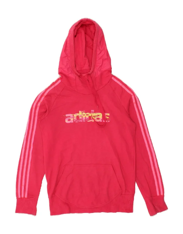 ADIDAS Womens Graphic Hoodie Jumper UK 10 Small Pink Cotton Hoodie with Velcro Closure Adjustable Secure