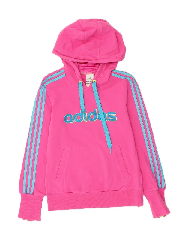 ADIDAS Womens Graphic Hoodie Jumper UK 10 Small Pink Cotton Hoodie with Pastel Soft Subtle