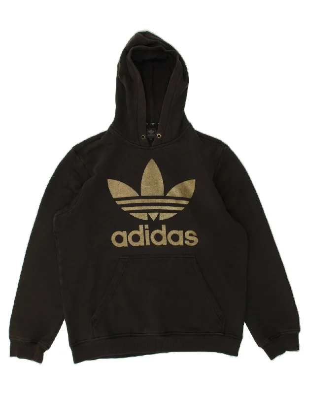 ADIDAS Womens Graphic Hoodie Jumper UK 14 Medium Black Cotton Hoodie with Elastic Cuffs Stretchable Comfortable