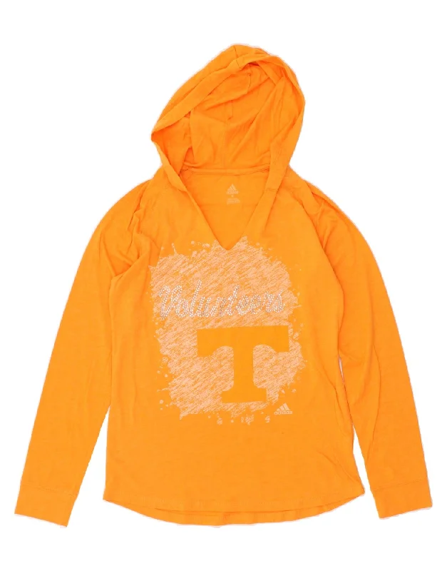 ADIDAS Womens Graphic Hoodie Jumper UK 14 Medium Orange Cotton Hoodie Crop Top Short Trendy