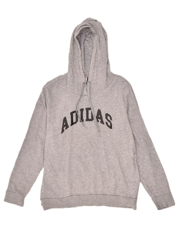 ADIDAS Womens Graphic Hoodie Jumper UK 16/18 Large Grey Cotton Hoodie with Hidden Zipper Minimalist Clean