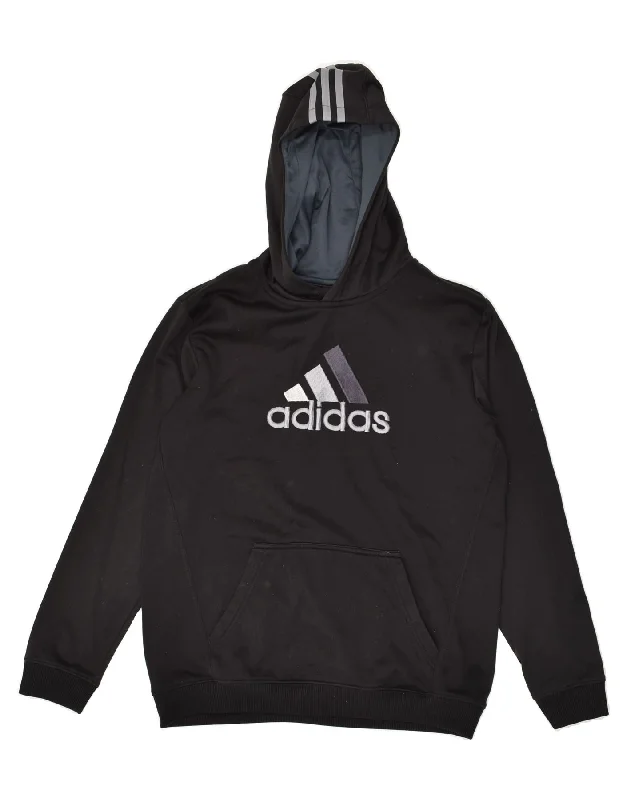 ADIDAS Womens Graphic Hoodie Jumper UK 18 XL Black Polyester Hoodie with Hem Drawcord Adjustable Customizable