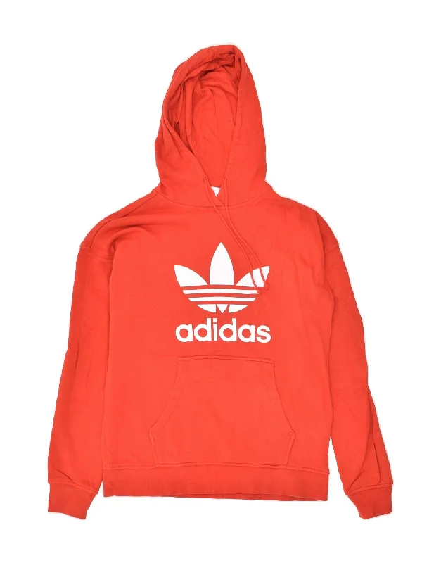 ADIDAS Womens Graphic Hoodie Jumper UK 6 XS Red Cotton Hoodie with Rolled Sleeves Casual Relaxed