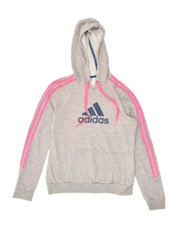 ADIDAS Womens Graphic Hoodie Jumper UK 8/10 Small Grey Cotton Hoodie with Magnetic Closure Innovative Modern