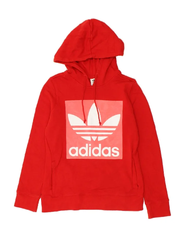 ADIDAS Womens Graphic Hoodie Jumper UK 8 Small Red Hoodie with Hem Patch Decorative Personalized