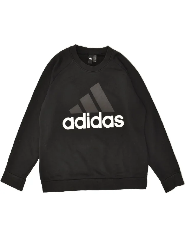 ADIDAS Womens Graphic Sweatshirt Jumper UK 20/22 XL Black Cotton Hoodie with Magnetic Closure Innovative Modern