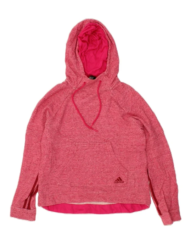 ADIDAS Womens Hoodie Jumper UK 8/10 Small Pink Flecked Polyester Hoodie with High-Low Hem Asymmetrical Trendy