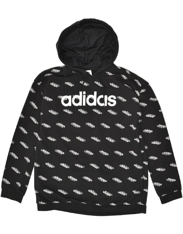 ADIDAS Womens Loose Fit Graphic Hoodie Jumper UK 12/14 Medium Black Cotton Hoodie with Contrast Stitching Detailed Premium