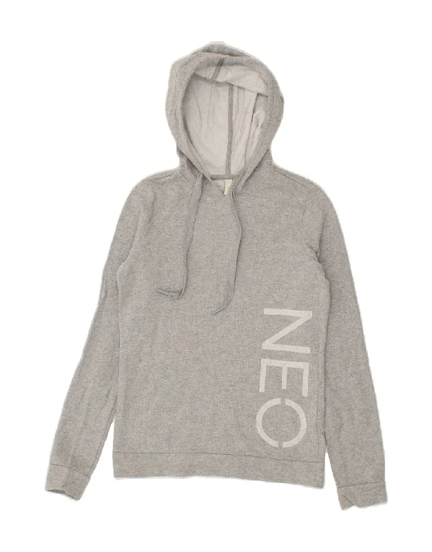 ADIDAS Womens Neo Graphic Hoodie Jumper UK 10 Small Grey Cotton Hoodie with Logo Branding Identity