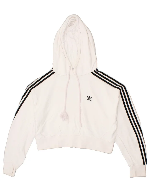 ADIDAS Womens Oversized Crop Graphic Hoodie Jumper UK 8 Small White Cotton Hoodie with Rhinestones Sparkly Elegant