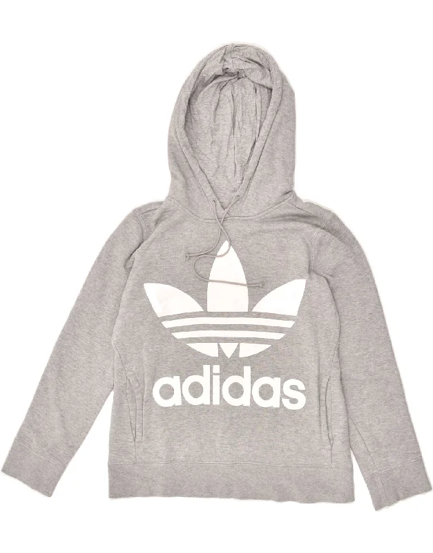 ADIDAS Womens Oversized Graphic Hoodie Jumper UK 10 Small Grey Cotton Hoodie with Elastic Cuffs Stretchable Comfortable