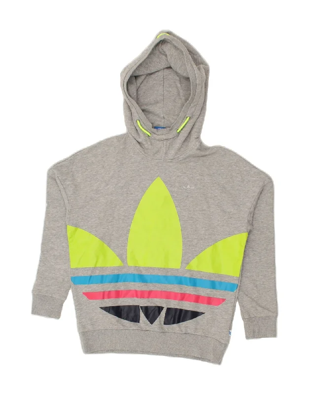 ADIDAS Womens Oversized Graphic Hoodie Jumper UK 8 Small Grey Cotton Hoodie with Color Block Contrast Stylish