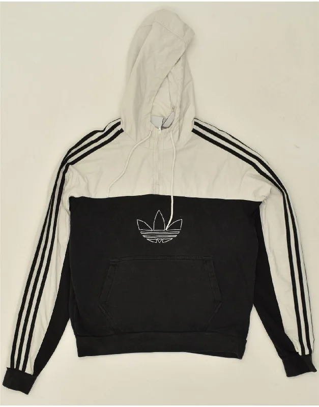 ADIDAS Womens Oversized Graphic Zip Neck Hoodie Jumper UK 10 Small Black Hoodie with Hem Embroidery Detailed Premium