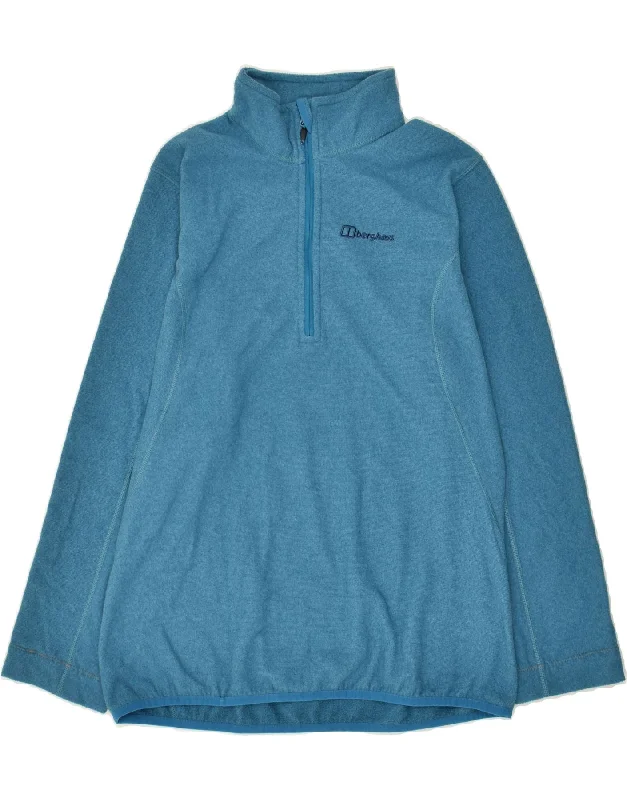 BERGHAUS Womens Zip Neck Sweatshirt Jumper UK 16 Large Blue Hoodie with Hem Ribbing Snug Secure