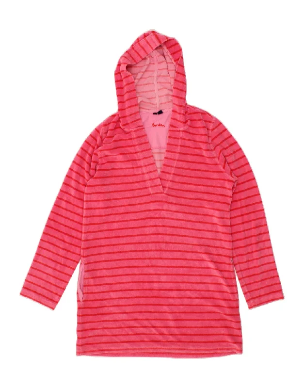 BODEN Womens Longline Hoodie Jumper UK 12 Medium Pink Striped Polyester Hoodie with Stripes Bold Sporty