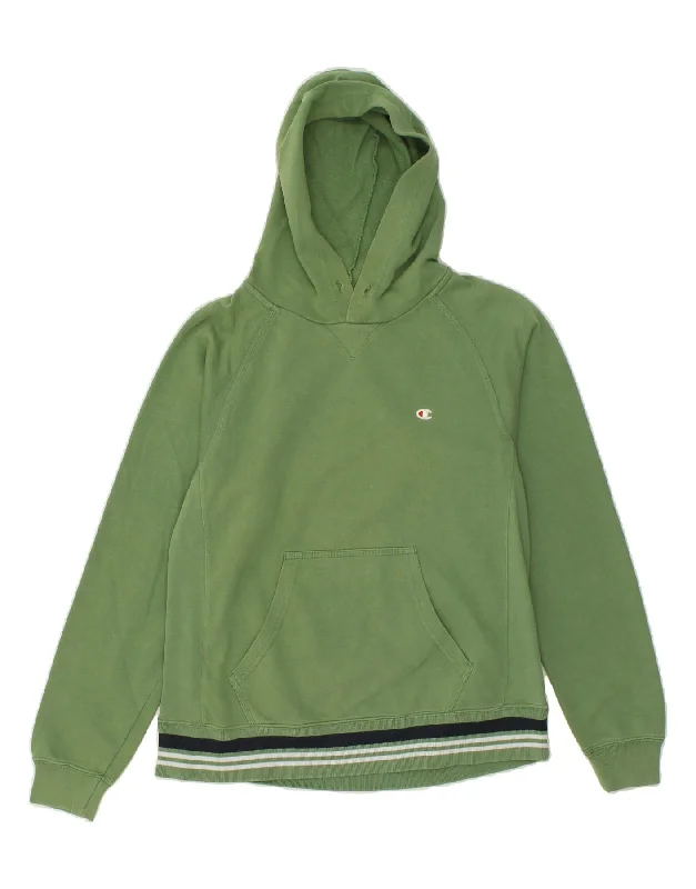 CHAMPION Womens Hoodie Jumper UK 10 Small Green Cotton Hoodie with Hem Contrast Bold Stylish