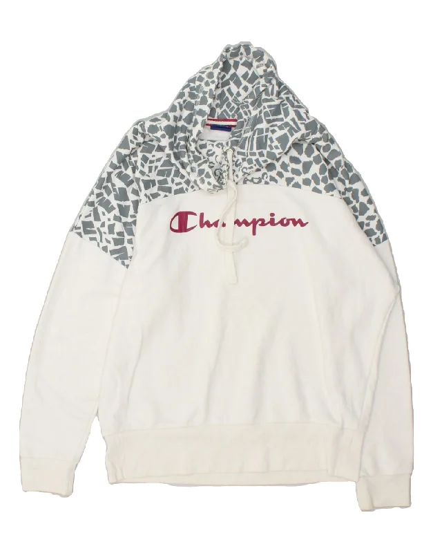 CHAMPION Womens Oversized Graphic Sweatshirt Jumper UK 18 XL White Hoodie with Pastel Soft Subtle