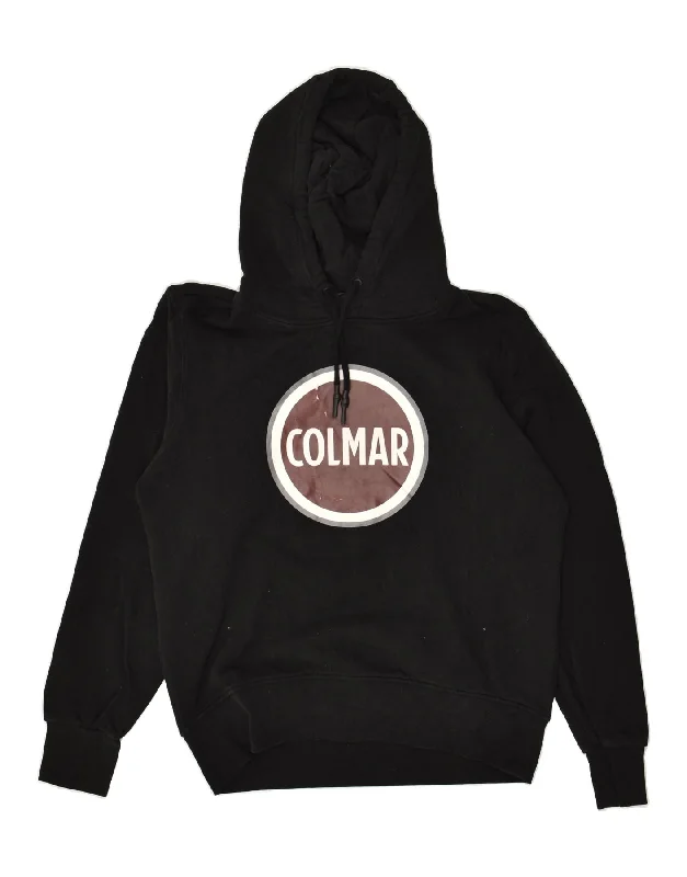 COLMAR Womens Graphic Hoodie Jumper UK 16 Large Black Cotton Hoodie with Print Artistic Unique