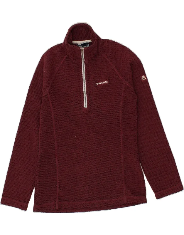 CRAGHOPPERS Womens Zip Neck Sweatshirt Jumper UK 8 Small Burgundy Hoodie with Hem Elastic Stretchable Comfortable