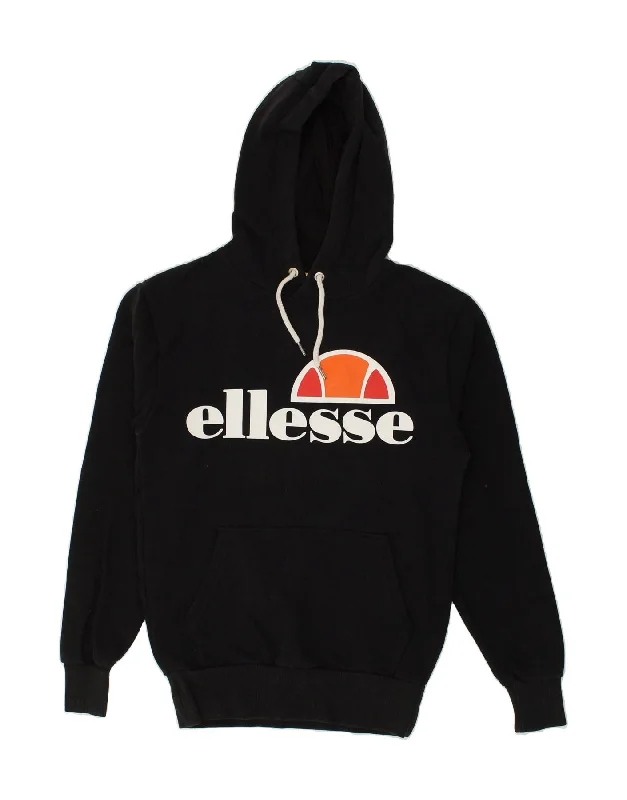 ELLESSE Womens Graphic Hoodie Jumper UK 6 XS Black Cotton Hoodie with Gradient Ombre Colorful