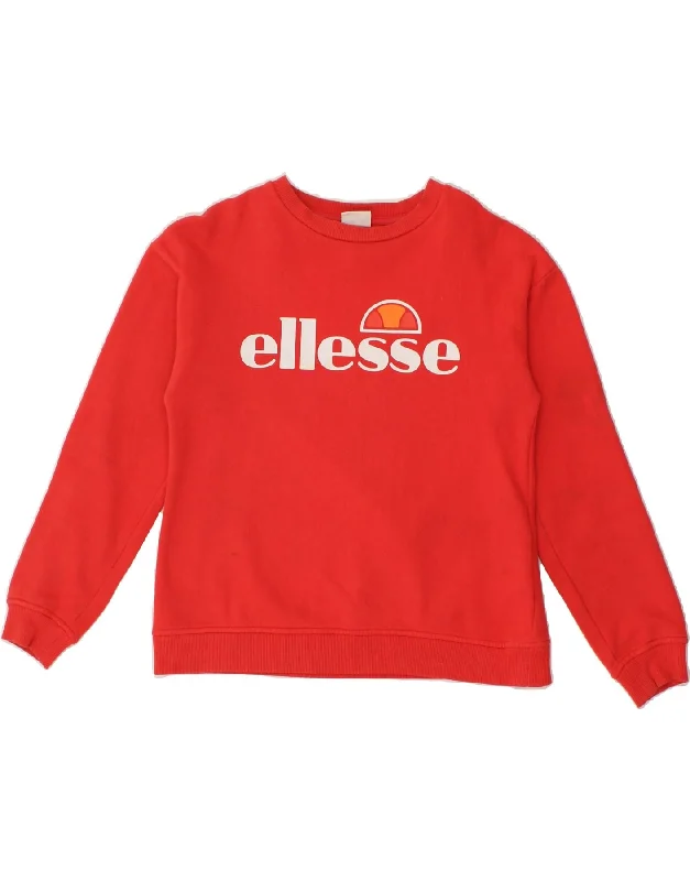 ELLESSE Womens Graphic Sweatshirt Jumper UK 6 XS Red Cotton Zip Hoodie Drawstring Kangaroo Pocket