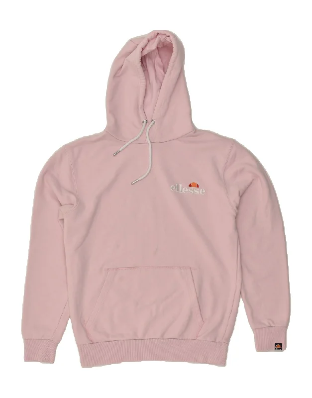 ELLESSE Womens Hoodie Jumper UK 16 Large Pink Cotton Hoodie with Logo Branding Identity