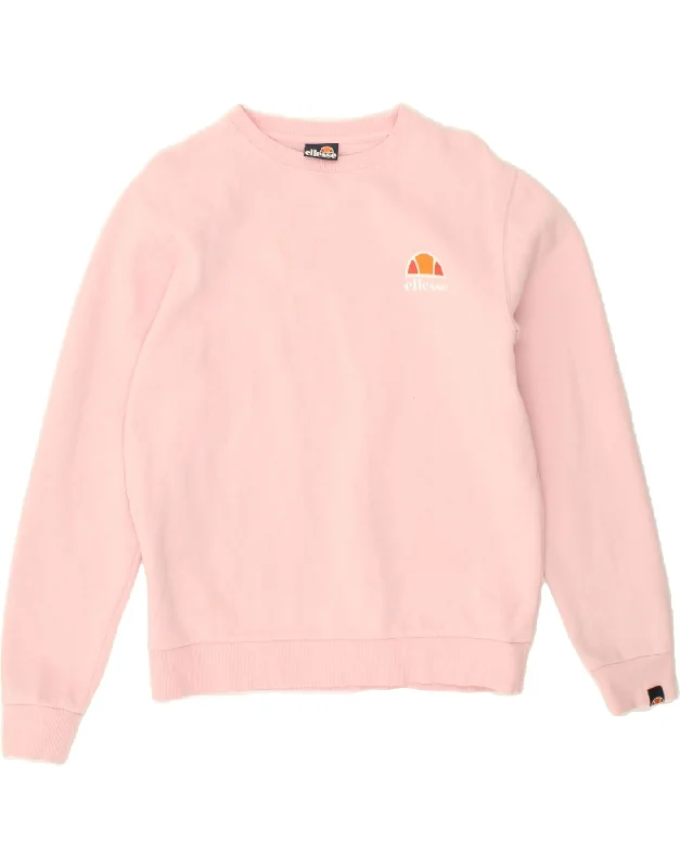 ELLESSE Womens Loose Fit Graphic Sweatshirt Jumper UK 10 Small  Pink Hoodie with Emblem Brand Identity