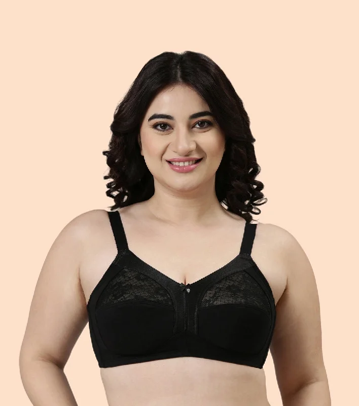 Enamor Fab-Cool A014 Super Contouring M-frame Full Support  Cotton Bra for Women- Full Coverage, Non Padded and Wirefree - Black Ultra-Light Bra