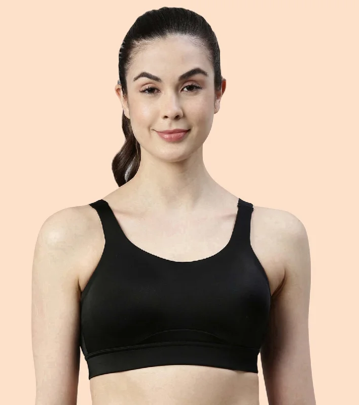 Enamor Agion SB18 Convertible Back High-Impact Sports Bra for Women- Full Coverage, Padded and Wirefree - Black Adjustable Comfort Bra