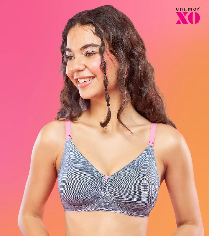 Enamor XO Pin Stripe Navy Non Wired Non Padded Regular Bra - Livia Push-Up Bralette Set