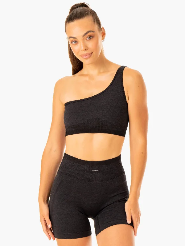 Excel Seamless One Shoulder Sports Bra - Black Marl Cotton Comfort Bra