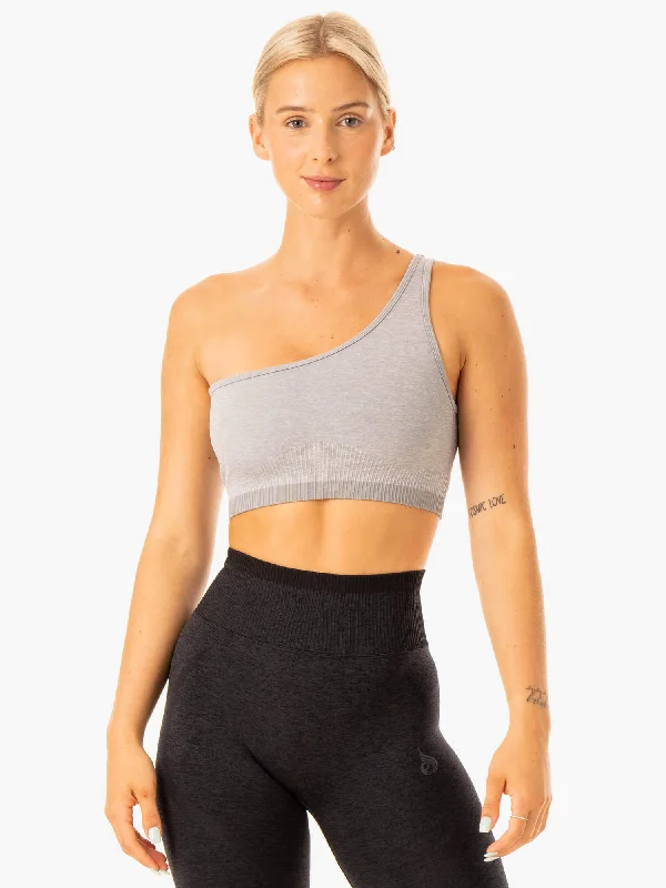 Excel Seamless One Shoulder Sports Bra - Grey Marl Sleek Push-Up Bra