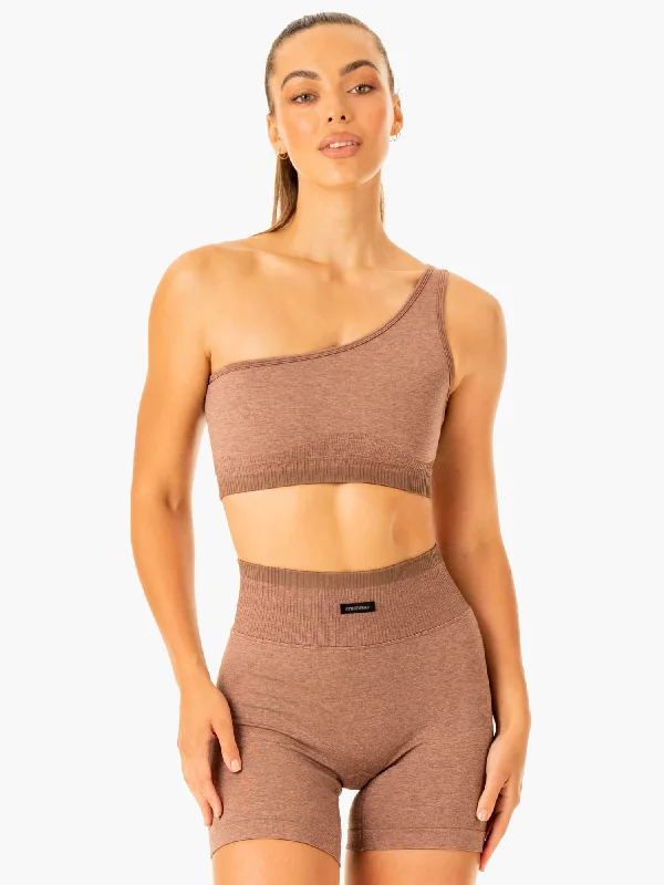 Excel Seamless One Shoulder Sports Bra - Mocha Marl Breathable Wireless Bra