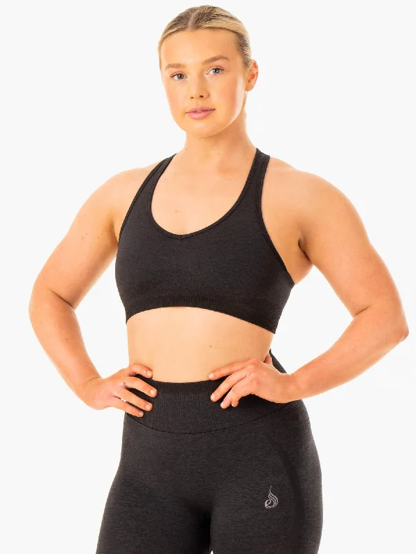 Excel Seamless Sports Bra - Black Marl Sporty Wireless Bra