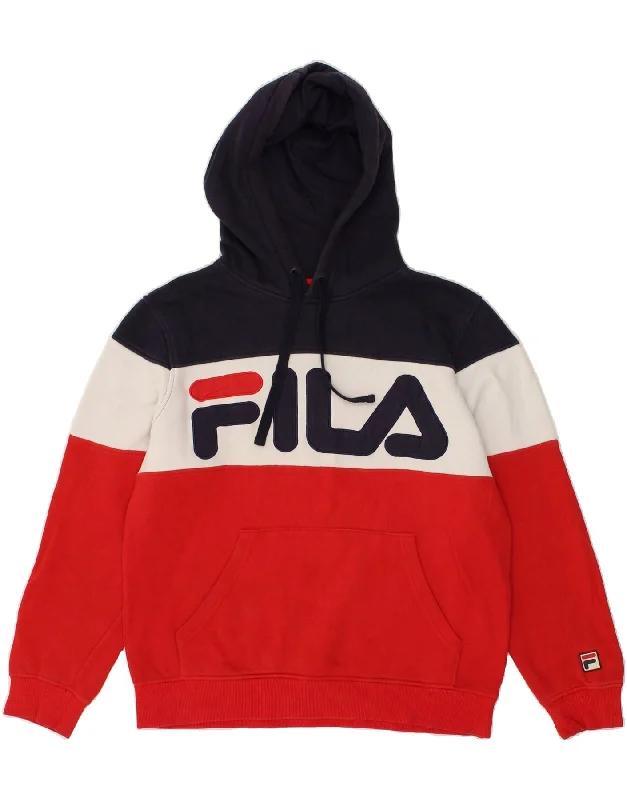 FILA Womens Graphic Hoodie Jumper IT 44 Medium Multicoloured Colourblock Hoodie with Rolled Sleeves Casual Relaxed