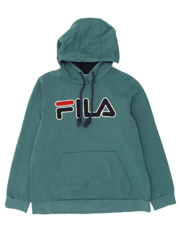 FILA Womens Graphic Hoodie Jumper UK 18 XL Green Hoodie with Fur Luxurious Winter