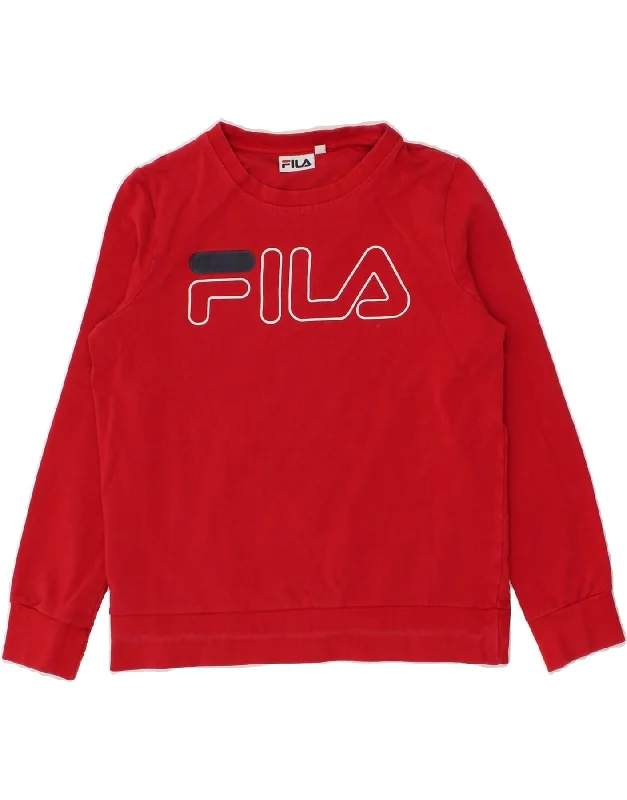 FILA Womens Graphic Sweatshirt Jumper UK 6 XS Red Cotton Hoodie with Fur Luxurious Winter