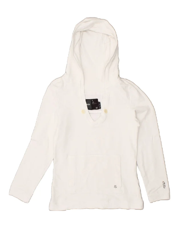 G-STAR Womens Hoodie Jumper UK 12 Medium White Cotton Hoodie with Ribbed Cuffs Snug Fit Comfort