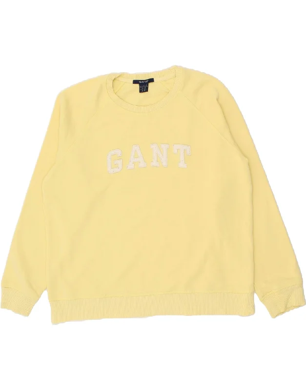 GANT Womens Graphic Sweatshirt Jumper UK 20 2XL Yellow Cotton Hoodie with Hem Drawcord Adjustable Customizable