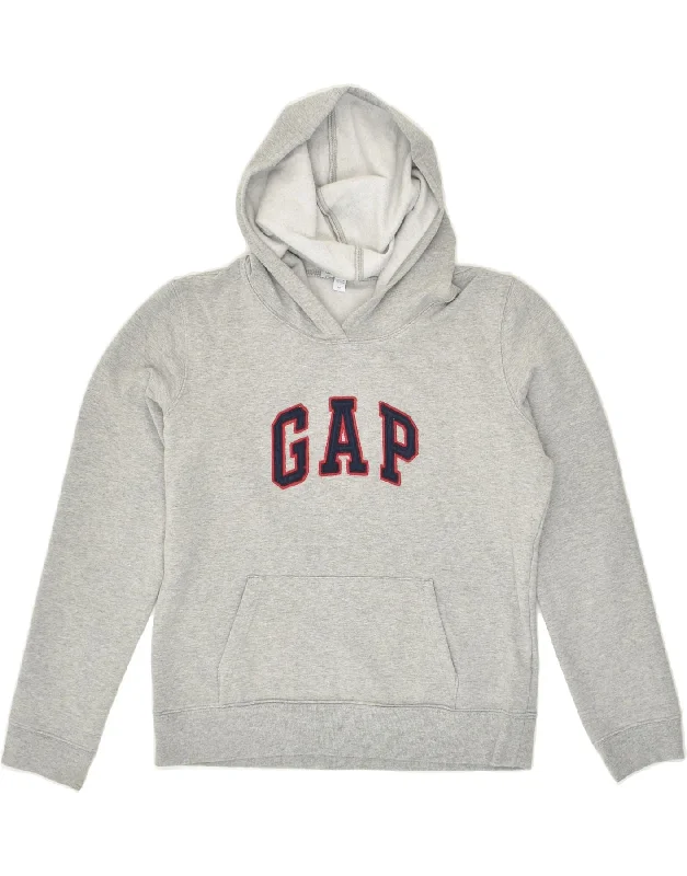 GAP Womens Graphic Hoodie Jumper UK 14 Medium Grey Cotton Hoodie with Strings Custom Fit Adjustable