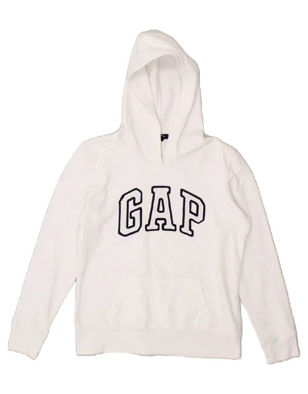 GAP Womens Graphic Hoodie Jumper UK 6 XS White Cotton Hoodie with Patch Decorative Personalized