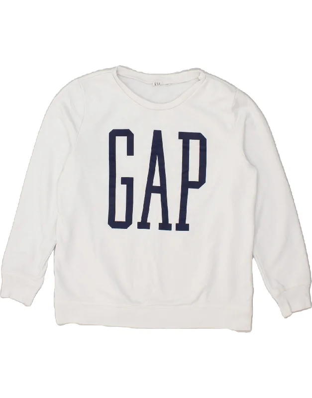 GAP Womens Graphic Sweatshirt Jumper UK 14 Medium White Cotton Hoodie with Front Slit Layering Stylish