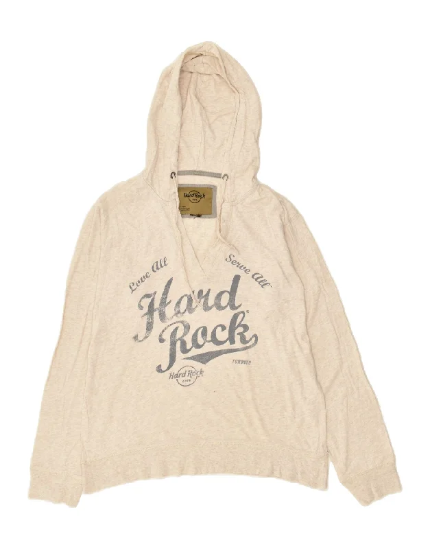 HARD ROCK CAFE Womens Toronto Graphic Hoodie Jumper UK 16 Large Beige Hoodie Sweatshirt Pullover