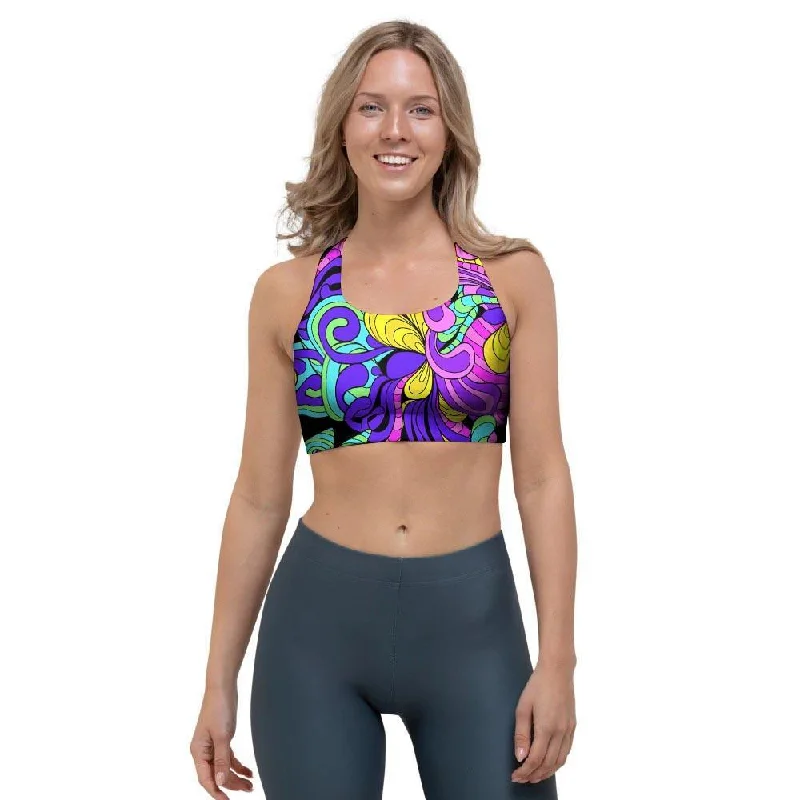 Hippie Psychedelic Mushroom Sports Bra Adjustable Back Bra