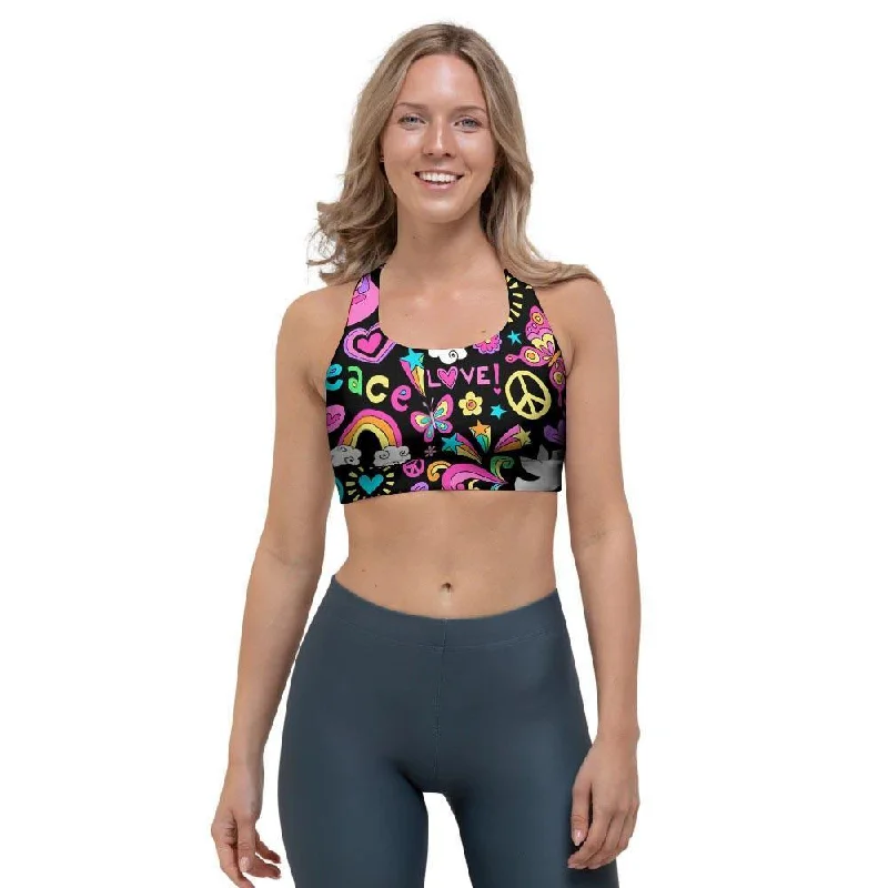 Hippie Retro Sports Bra Padded Push-Up Bra