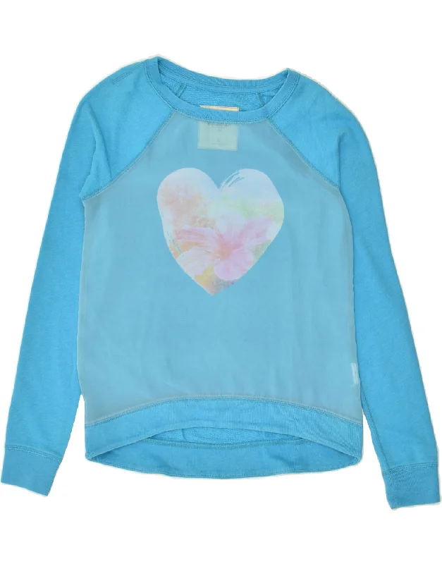 HOLLISTER Womens Graphic Sweatshirt Jumper UK 10 Small Blue Heart Hoodie with Zipper Versatile Modern