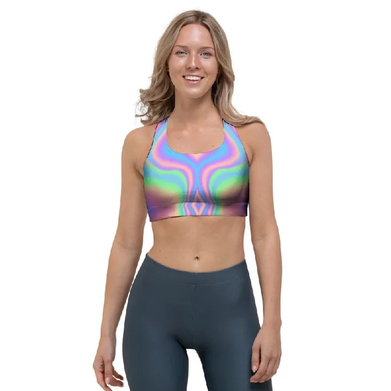 Holographic Trippy Sports Bra Minimalist Wireless Bra